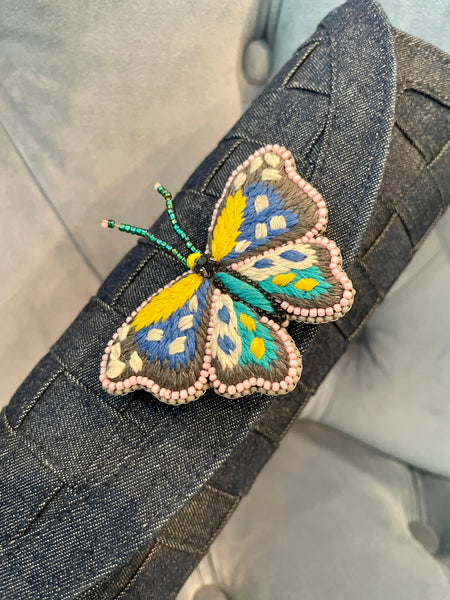 Denim Clutch with Butterfly broach